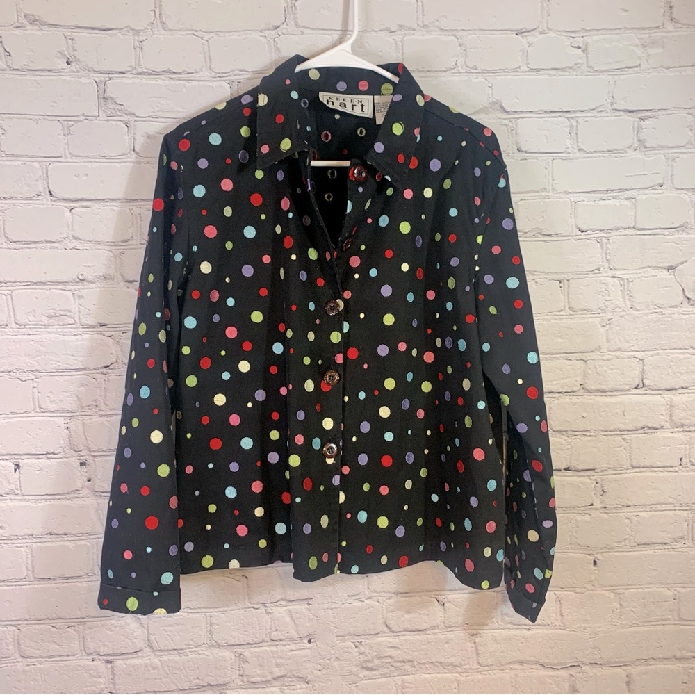 KEREN hart Black Polka Dot Blazer with Multicolor Dots